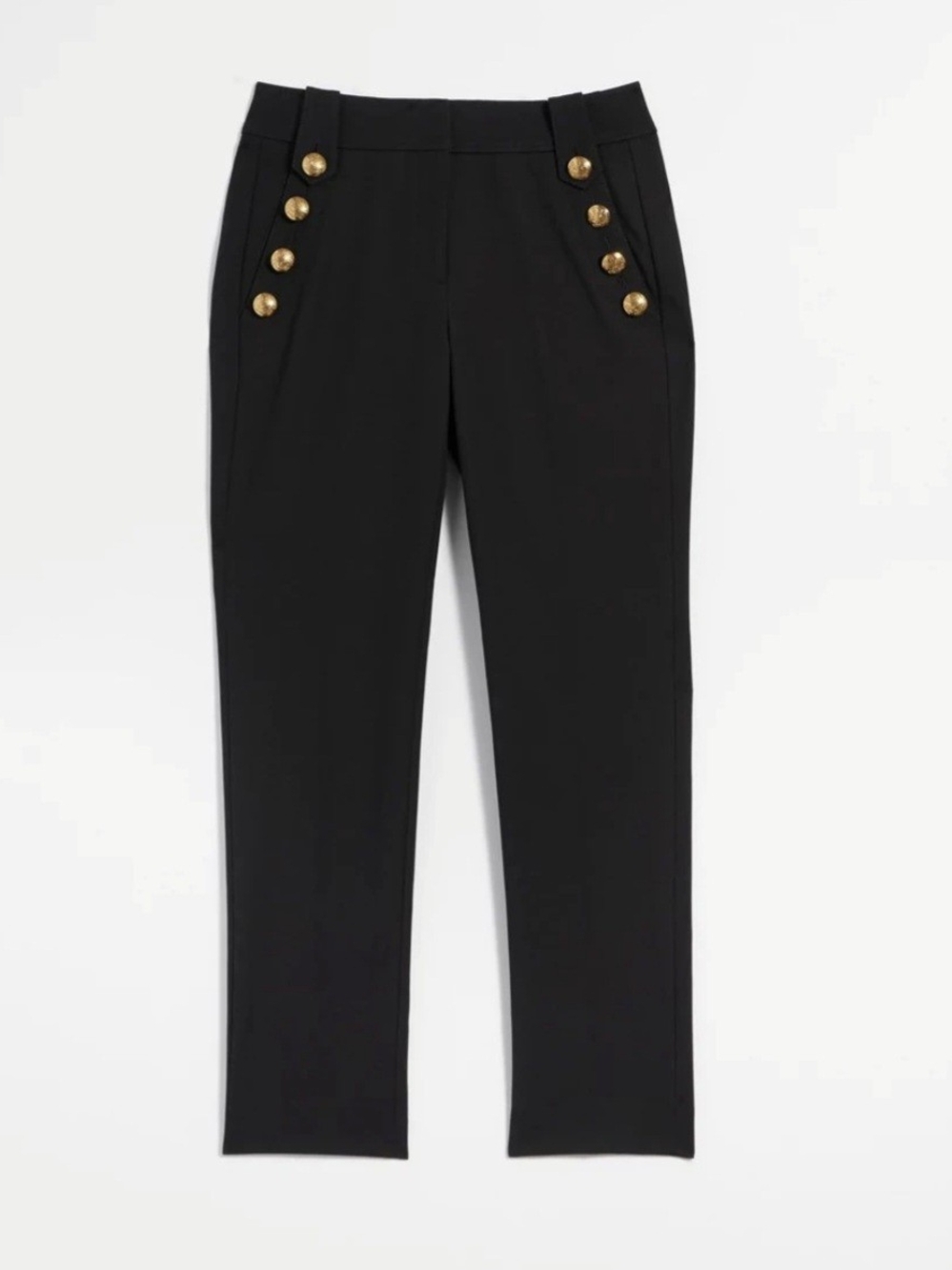 White House Black Market Black Straight-Leg Pants with Gold Buttons